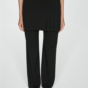 Mango Pleated Skirt Trousers Straight Leg in Black